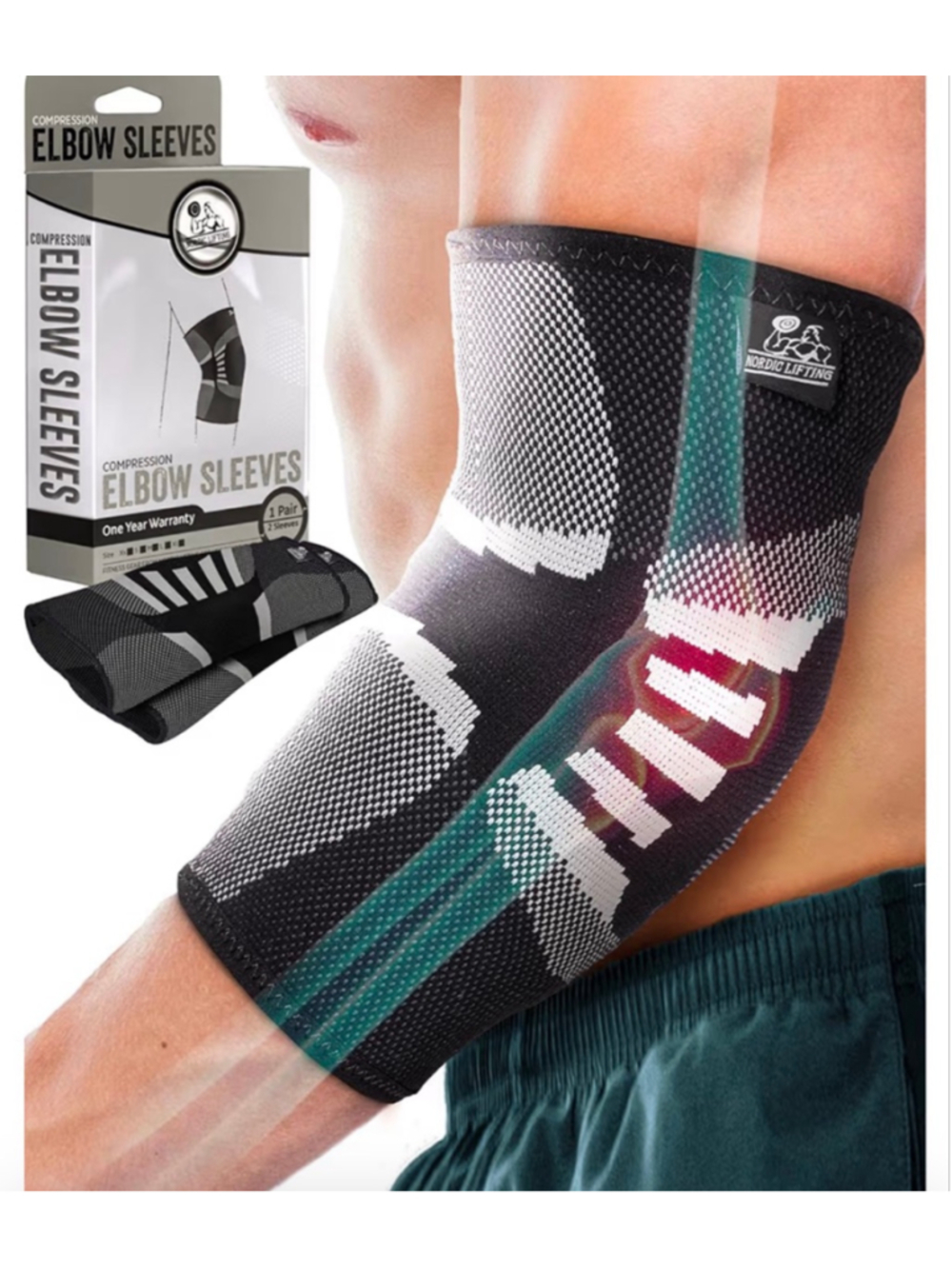 NEW Nordic Lifting Elbow Compression Sleeves (1 Pair) Elbow Brace Tendonitis S